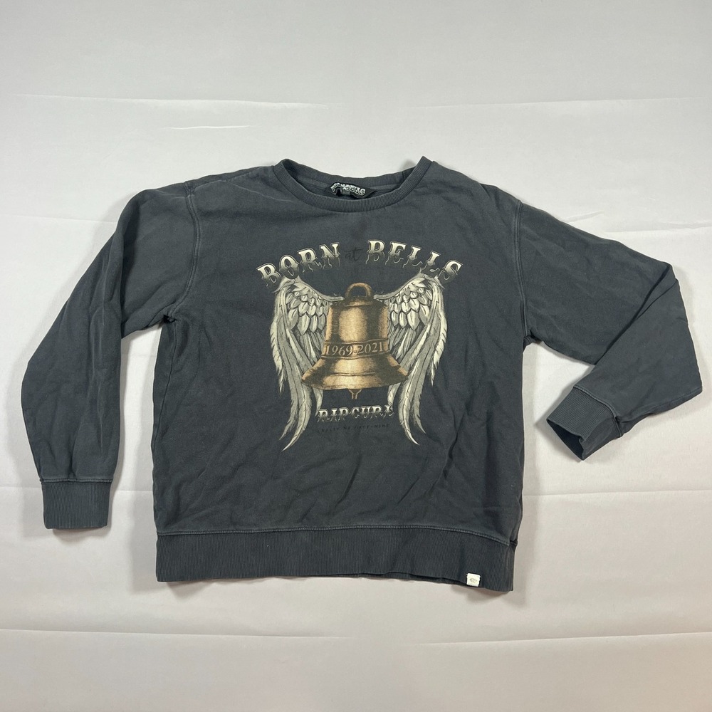 Rip Curl Born At Bells Graphic Sweatshirt Womens Small Black Washed Fleece Lined